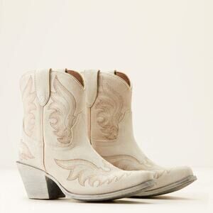 Ariat Chandler Western Boot 6.5B Cream Suede Cowboy X Toe Leather Heel 2.5”